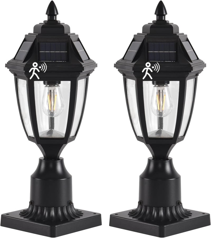 TEBLAMPUE Solar Outdoor Post Lights 2 Pack, Dusk to Dawn Outdoor Column Light with Pier Mount Base, Black Exterior Solar Powered Pole Light for Outside Porch Yard Pathway Driveway - Image 1